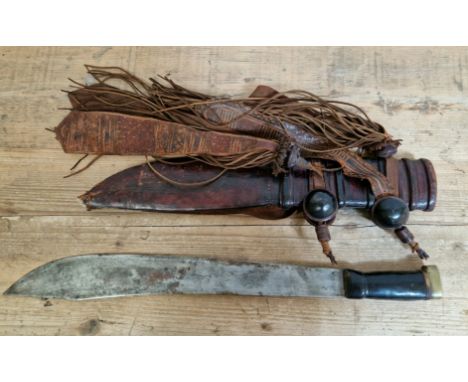 A Josh Beal &amp; Sons machete, blade marked 'ENDURE, JOSH BEAL &amp; SONS, BEST CAST STEEL, SHEFFIELD, M1129 with leather sc