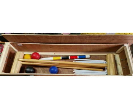 A vintage Jaques croquet set in associated wooden box.Condition:- General wear through age and use, no sign of any major dama