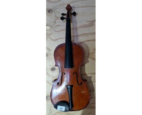 A Czechoslovakian Stradivarius copy violin, two piece back, length 360mm  