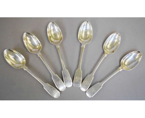 A Set of Six Victorian Silver Teaspoons, by William Lister, Newcastle, 1837, Fiddle pattern, engraved with initials, 14cm lon