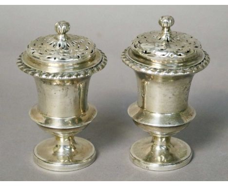 A Pair of Indian Colonial Silver Casters, by Hamilton and Co., Calcutta, First Half 19th Century, baluster and with gadrooned