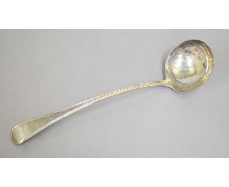 A George III Silver Soup-Ladle, by Thomas Wallis and Jonathan Hayne, London 1810, Threaded Old English pattern, engraved with