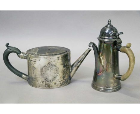 A George III Silver Teapot, by Pierre Gillois, London, 1778, slightly tapering oval, with flat hinged cover and wood handle, 