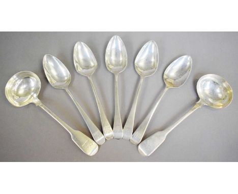 A Set of Five George III Silver Dessert-Spoons, by Richard Crossley, London 1799, Old English pattern, engraved with a crest,