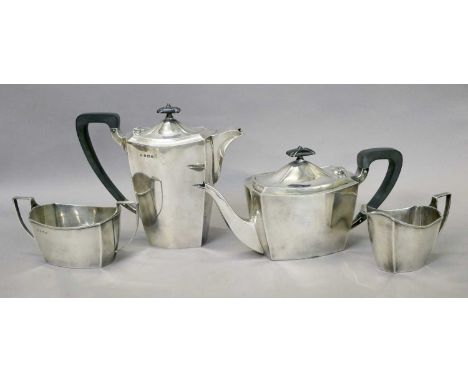 A Four-Piece George V Silver Tea-Service, by Barker Brothers Silver Ltd., Birmingham, 1933, each piece tapering oblong, compr