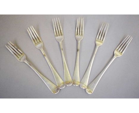 Set George III Provincial Silver Dessert-Forks, by Hampston, Prince and Cattles, York, One 1799, Five Circa 1799, Old English