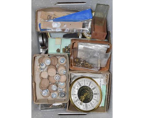 A Quantity of Watchmakers Items, including pocket watches, wristwatch dials, movements and glasses, watch caseback closing to