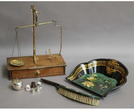 A Group of Miscellaneous Items, including a toleware tray made in USSR, a 1917 souvenir from France needlework, a papier mach