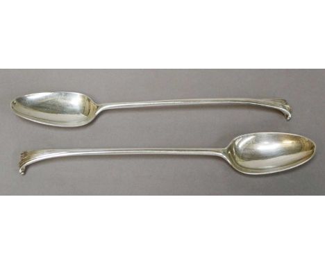 A Pair of George III Silver Basting-Spoons, by Thomas Dene, London, 1770, Onslow pattern, engraved with a crest, 27.5cm long,