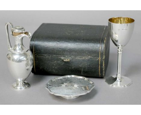 A Three-Piece Victorian Silver Travelling Communion-Set, by Edward Charles Brown, London, 1876 and 1877, Retailed by The Gold