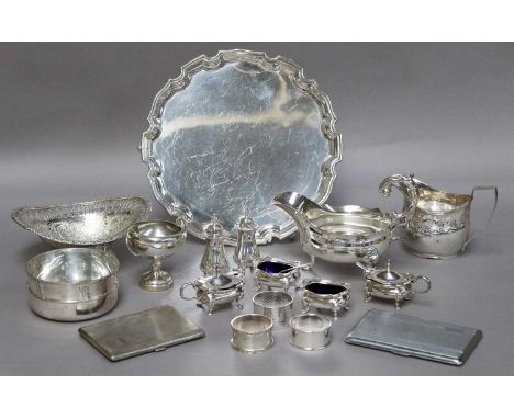 A Collection of Assorted Silver and Silver Plate, the silver comprising a christening bowl, applied with animals, by A. E. Jo