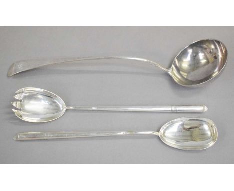 A George III Silver Soup-Ladle and a Pair of Edward VII Silver Salad-Servers, the soup-ladle by Richard Crossley, London, 178