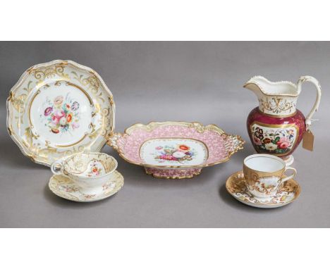 A Collection of Regency and Later Porcelain, including a jug painted in coloured enamels with a sporting scene, gilt framed p