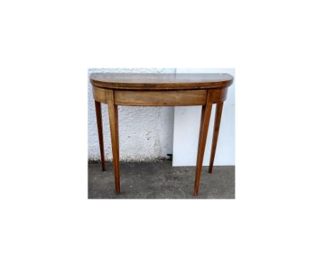 A 19th Century rosewood and burr maple crossbanded card table, boxwood and ebony stringing, bow front, hinged top revealing g