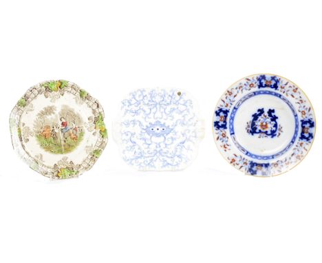 A collection of 19th Century ceramic plates and dishes, including a Minton Imari example, five Copeland Spode 'Byron' pattern