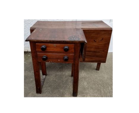 A 19th Century mahogany gate-leg drop-leaf table, chamfered supports, 148 cm long x 107 cm wide x 71 cm high (open); together