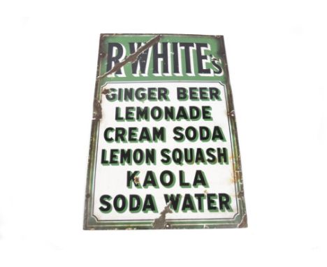 An original R. White's enamelled advertising sign, promoting a list of drinks, 51 cm x 76 cm