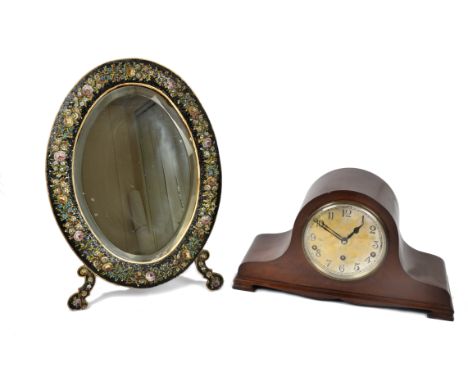 An Italian micro mosaic oval dressing table mirror, floral decoration, bevelled plate, easel back, 46.5 cm high; together wit