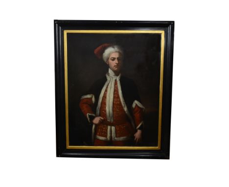 Circle of John Vanderbank (1694-1739) oil on canvas, 'Portrait of a Gentleman in Oriental Dress', 128 cm x 104 cm, framed