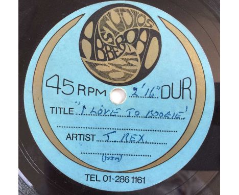 T. REX - I LOVE TO BOOGIE 7" (ORIGINAL UK ABBEY ROAD ACETATE RECORDING). Fantastic to see original 1976 UK 7" (single sided) 