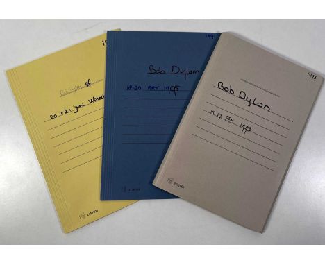 Three folders, containing documentation relating to three Bob Dylan concerts in the Netherlands - 1993, 1996, 1996. To inc: p