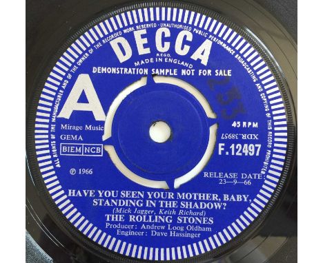 THE ROLLING STONES - HAVE YOU SEEN YOUR MOTHER, BABY, STANDING IN THE SHADOW? 7" (ORIGINAL UK DEMO - DECCA F 12497). Wicked t