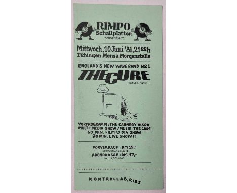 An original, untorn card ticket for The Cure in Tubingen, Germany, 10th June 1981. Measures 7 x 15cm. Excellent condition.
