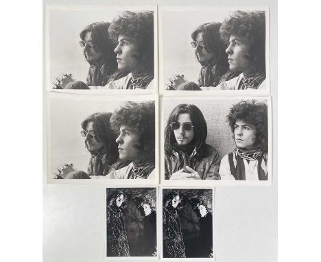 Four vintage black and white 8x10" photographs, two 5x6" prints, all depicting Marc Bolan and Steve Took, c 1966From the coll