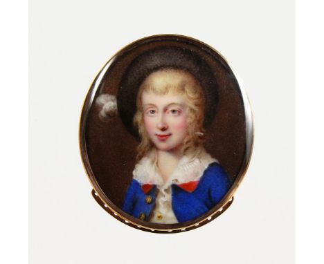 ENGLISH SCHOOL (18TH CENTURY) Portrait of the young Thomas Dawson, Dated 1782, wearing a large hat and white shirt and blue c
