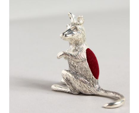 A NOVELTY SILVER PLATE KANGAROO PIN CUSHION.