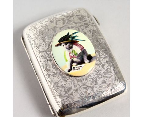 A 1903 ENGRAVED SILVER CIGARETTE CASE, with Suffragette enamel plaque. Birmingham 1903.