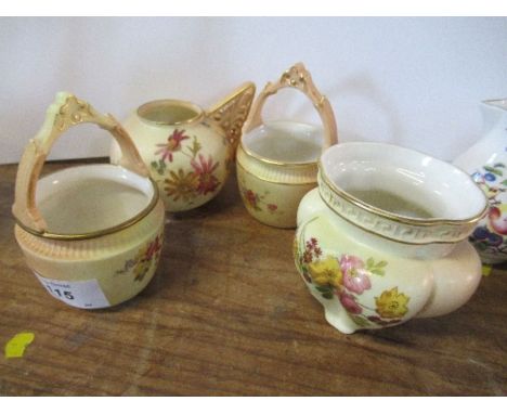 Four small Royal Worcester blush ivory posy vases, decorated with flowers