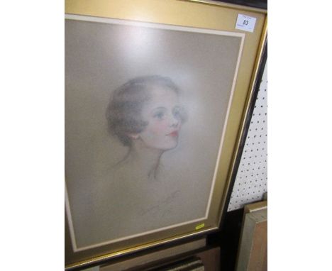 Gwenny Griffiths 1927, pastel and crayon portrait of a young woman, 16.5ins x 12ins