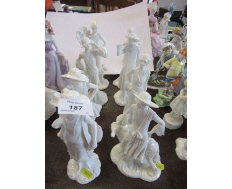 A collection of 8 white glazed Art Deco style Royal Worcester figures