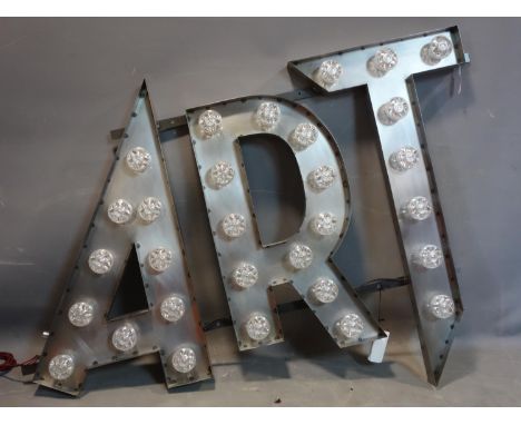A light up metal sign for "ART" with satin lacquer finish, 95 x 125cm 
