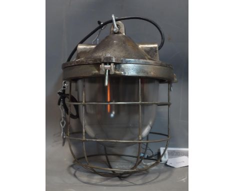 A vintage industrial explosion proof ceiling light, H.32cm 
