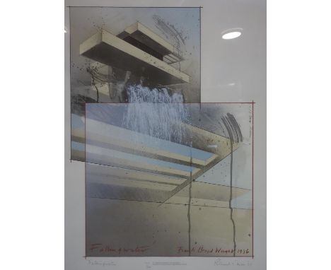 Richard Davies (British 1945), Falling Water, Frank Lloyd Wright 1938, lithograph and screen print, signed and date '85', fra