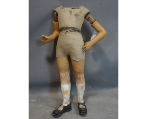 A vintage French plaster on wood child's mannequin, H.83, missing head 