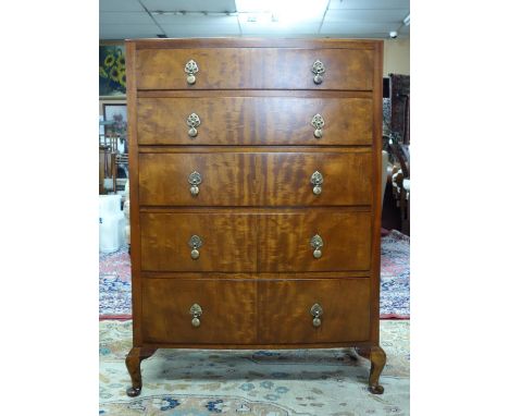 An early 20th century mahogany bow fronted chest of 5 drawers, H.110 W.76 D.49cm 