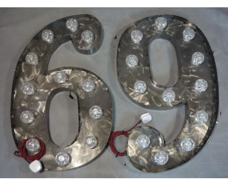 Two light up metal numbers, 82 x 49cm 