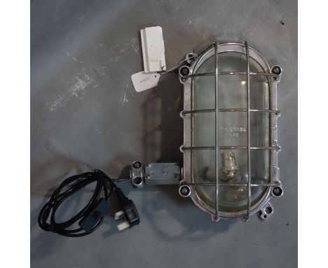 A vintage chrome bulkhead wall light by EOW, H.36 W.21 D.17cm 