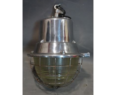 A vintage Eastern European industrial chrome ceiling light, H.46 D.34cm 