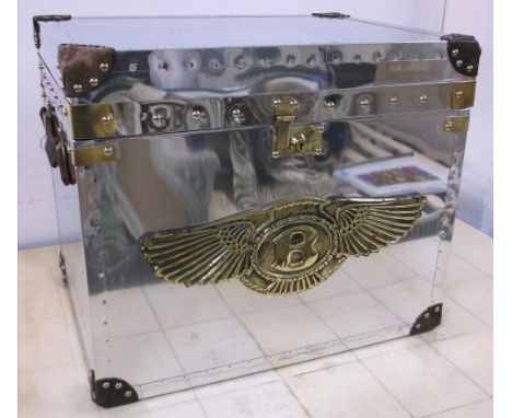 STEAMER TRUNK, 21st century aluminium with leather corner bindings and brass plaque, 60cm W x 40cm D x 50cm H. 