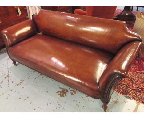 SOFA, early 20th century English tan brown leather upholstered with cabriole supports, 200cm.