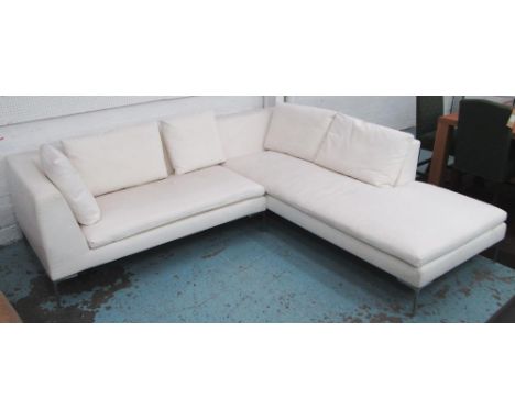 CORNER SOFA, from B&B Italia, in white fabric with metal legs, approximately 72cm H x 235cm D x 245cm L. (with faults, slight