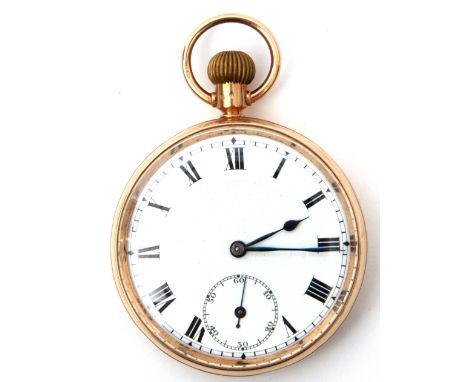 Gent's first quarter of 20th century hallmarked 9ct cased open faced pocket watch with button wind, having blued steel hands,