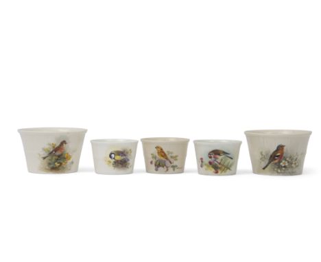 Group of five Royal Worcester small bowls, all well painted with birds by William Powell, with titles to base and factory mar