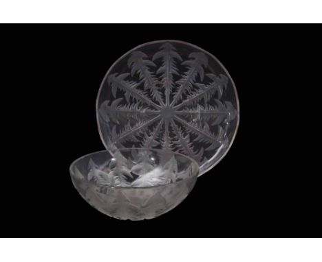 Lalique bowl moulded with thistles, together with a large Lalique dish, again moulded with thistles in the so-called Pis-en-l