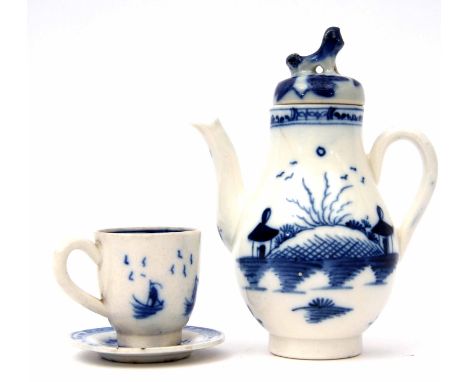 Group of Caughley porcelain miniatures wares, 18th century, comprising a miniature coffee pot and associated cover, together 