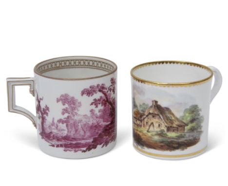 Early 19th century Spode coffee can pattern 1926, painted with a landscape scene, together with a Continental porcelain Vienn